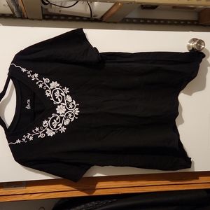 Denim & Company Trapeze Tunic with Embroidered Floral Detail